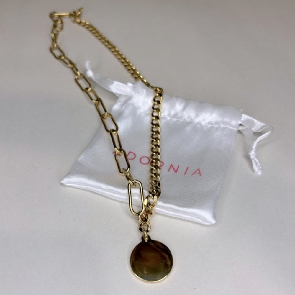 Adornia Water Resistant Mixed Chain Gold Coin Necklace New - Picture 7 of 8